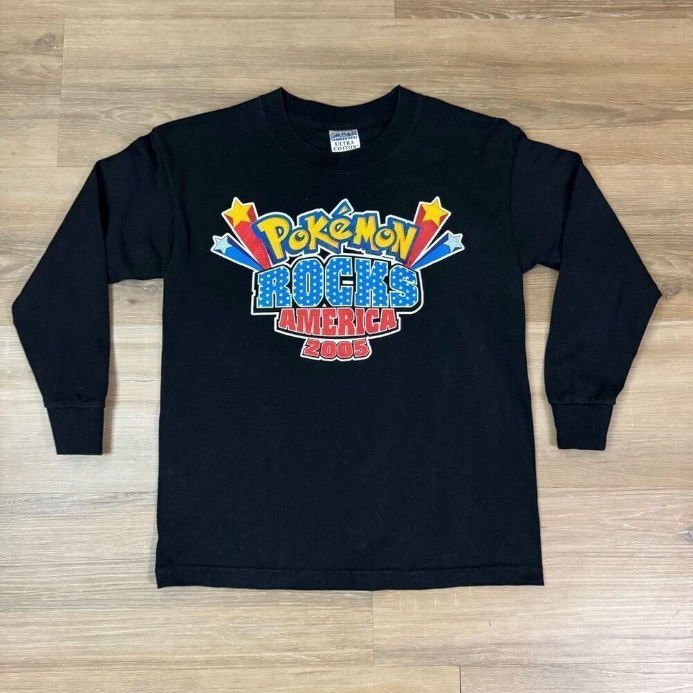 Y2K Pokemon Rocks America Long Sleeve Event Tee Black 2005 Youth Size Small